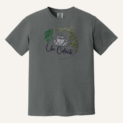 Un Cafecito Embroidered Tee – Coffee Lover Shirt – Comfort Colors Tee in Pepper