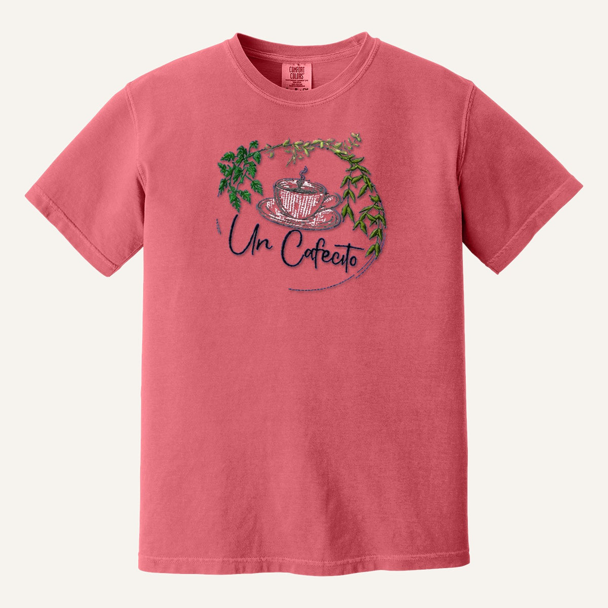 Un Cafecito Embroidered Tee – Coffee Lover Shirt – Comfort Colors Tee in Watermelon