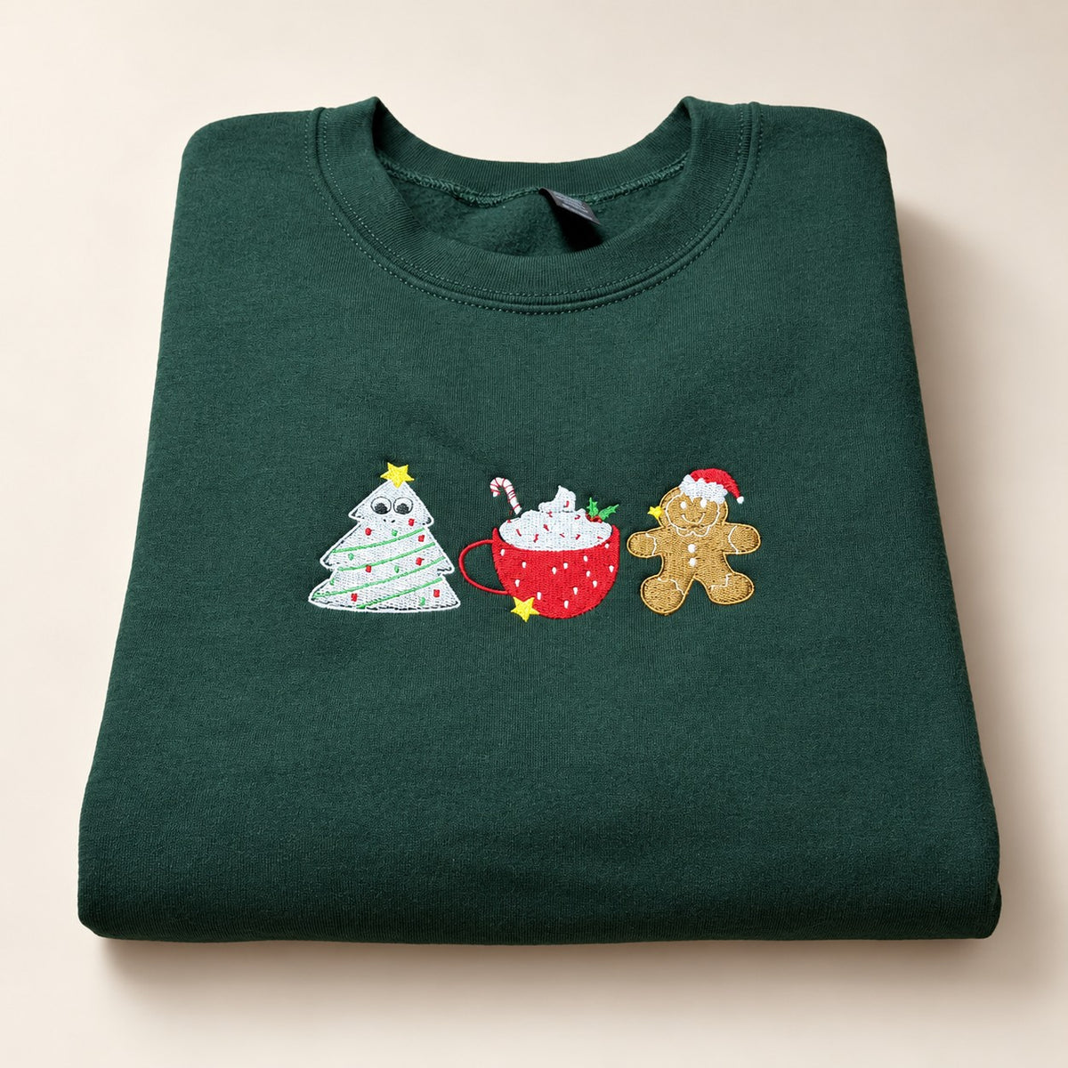 Christmas Treats Embroidered Sweatshirt – Tree Cake, Cocoa & Gingerbread