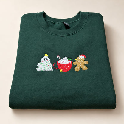 Christmas Treats Embroidered Sweatshirt – Tree Cake, Cocoa & Gingerbread
