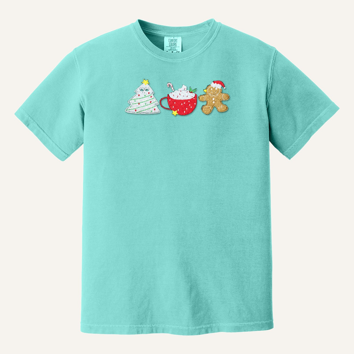 Christmas Treats Embroidered Sweatshirt – Tree Cake, Cocoa & Gingerbread – Comfort Colors Tee in Chalky Mint
