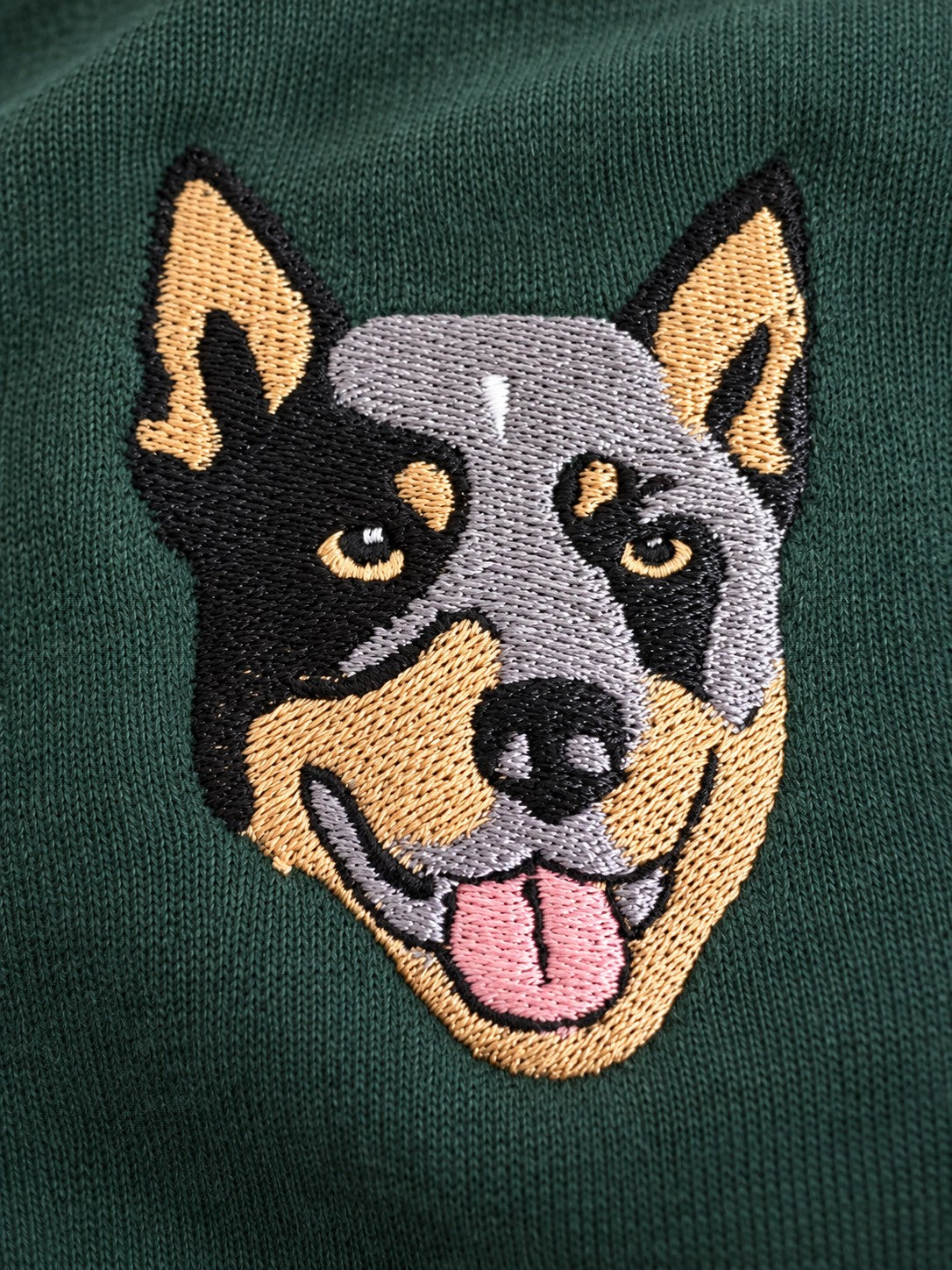 Custom Embroidered Portrait Sweatshirt From Your Photo – Pet or Person – close-up detail
