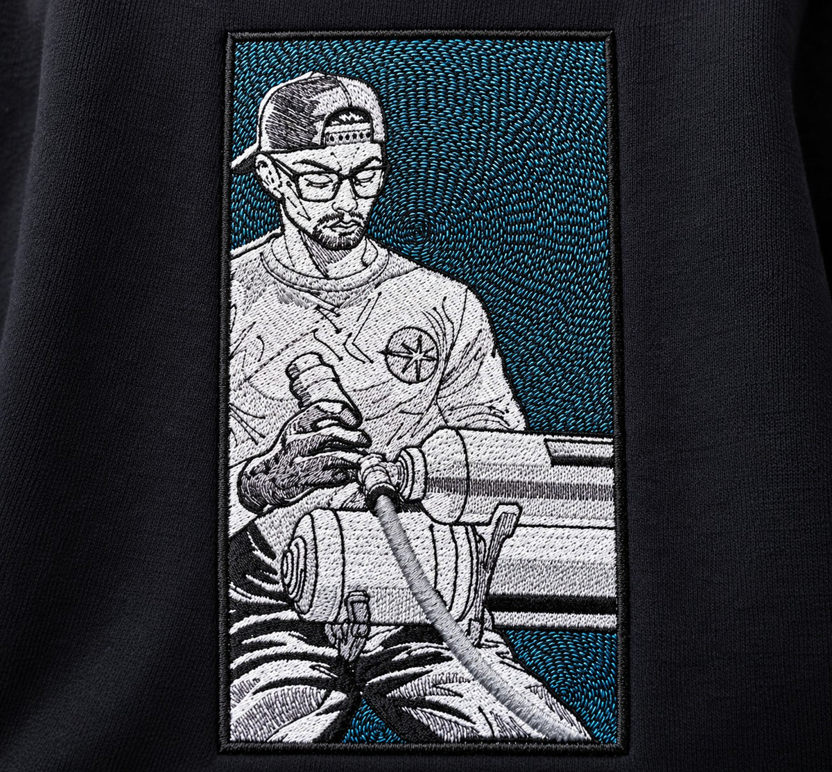 Custom Embroidered Portrait Sweatshirt From Your Photo – Pet or Person – close-up detail