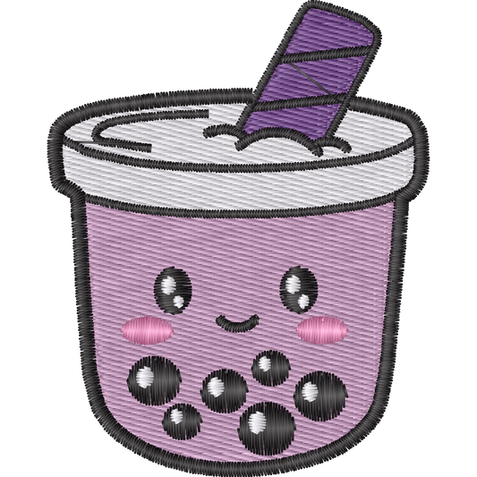 Pink Kawaii Boba Tea machine embroidery stitch preview