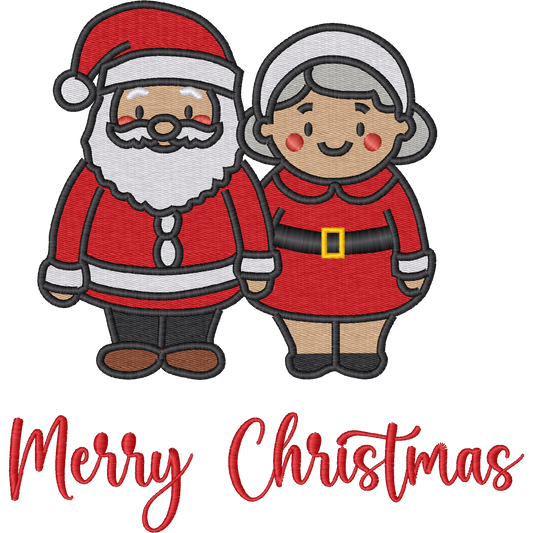 Santa and Mrs Claus Merry Christmas machine embroidery stitch preview