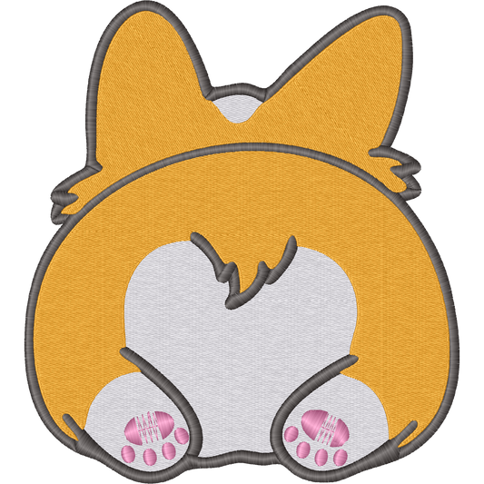 Corgi Butt with Pink Paws machine embroidery stitch preview