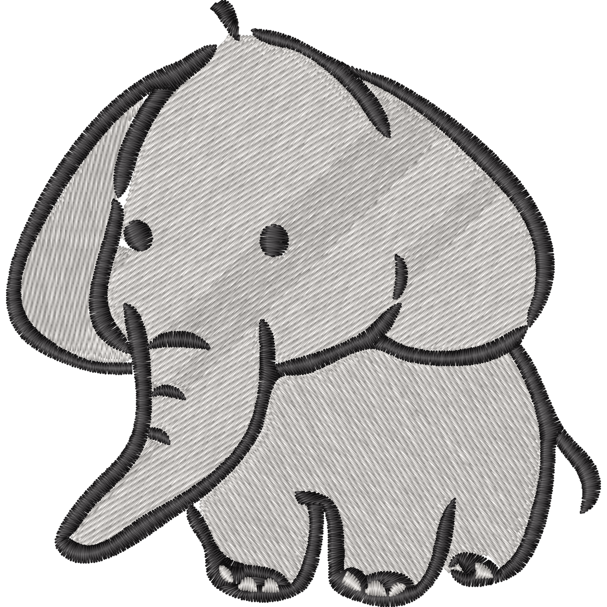 Gray Baby Elephant machine embroidery stitch preview