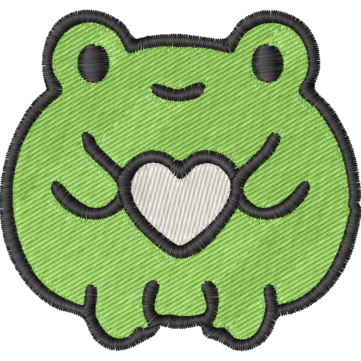 Frog Hugging Pink Heart machine embroidery stitch preview