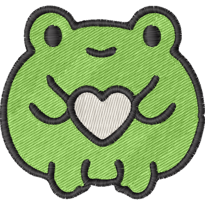 Frog Hugging Pink Heart machine embroidery stitch preview
