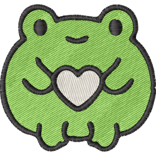 Frog Hugging Pink Heart machine embroidery stitch preview
