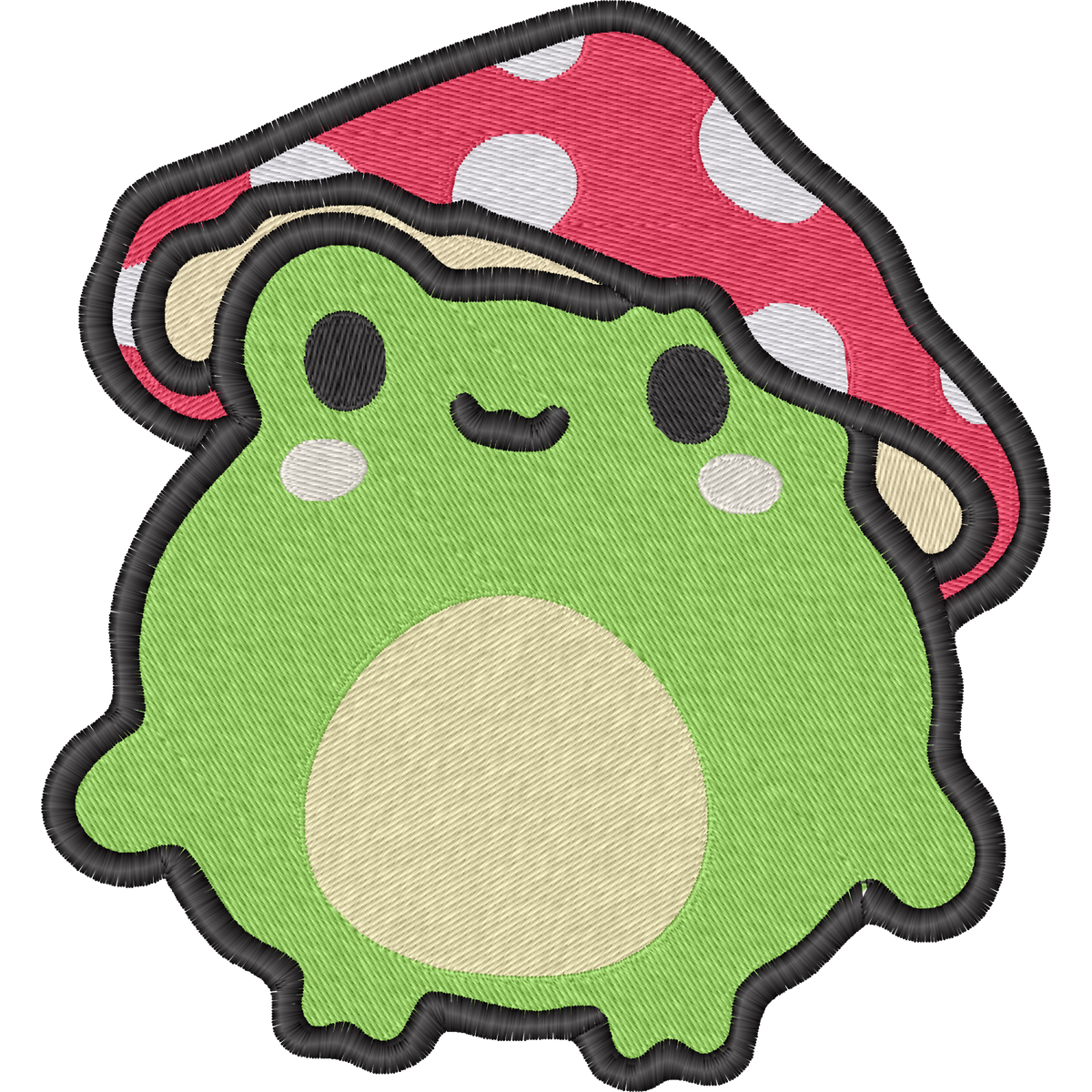 Frog with Red Mushroom Cap machine embroidery stitch preview