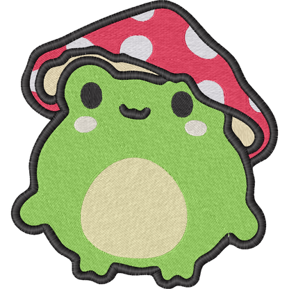Frog with Red Mushroom Cap machine embroidery stitch preview
