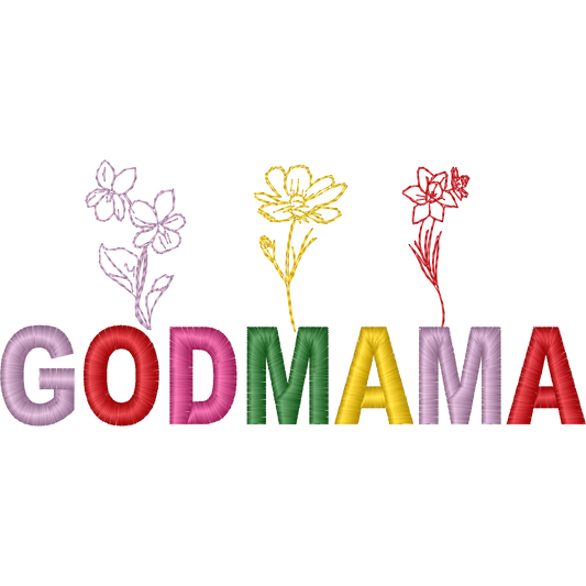 Godmama Block Letters and Flowers machine embroidery stitch preview