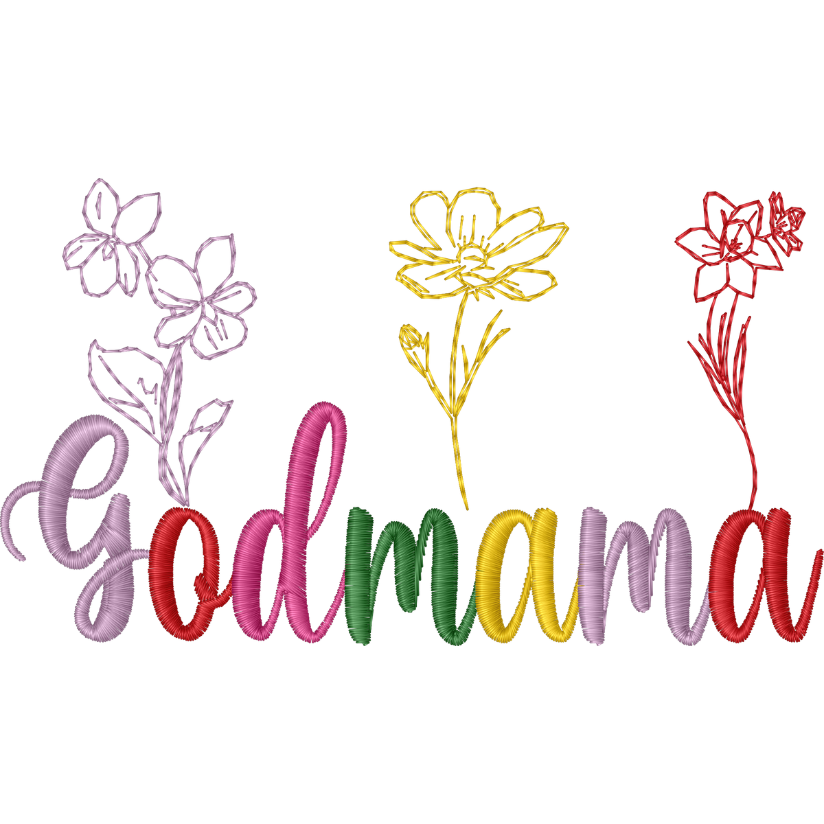Godmama Script and Flowers machine embroidery stitch preview
