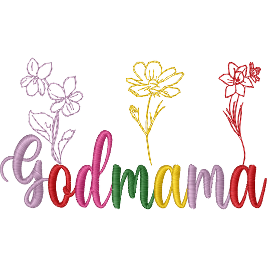 Godmama Script and Flowers machine embroidery stitch preview