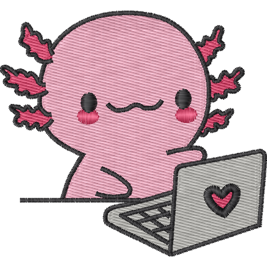 Pink Axolotl with Laptop machine embroidery stitch preview