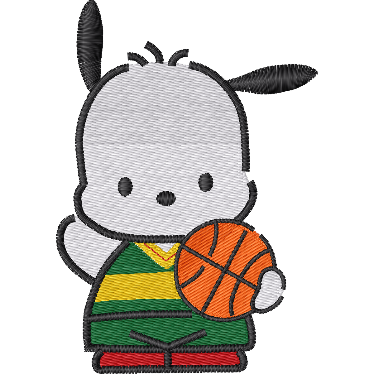 Pochacco with Basketball machine embroidery stitch preview