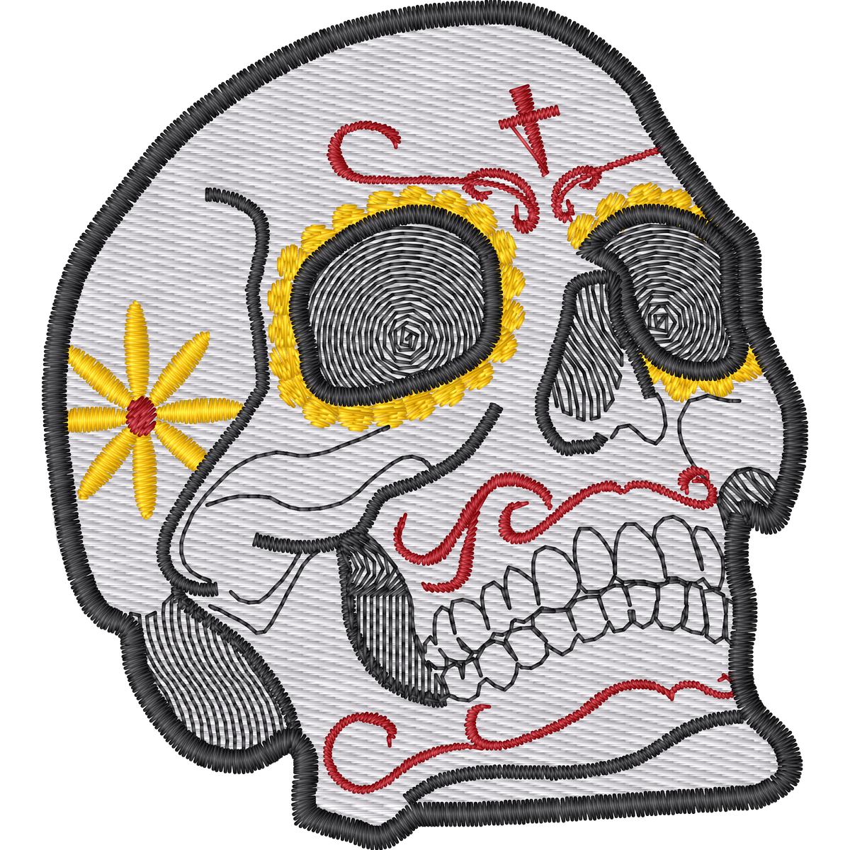 Sugar Skull Side Profile machine embroidery stitch preview