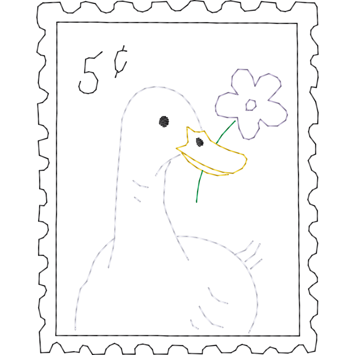 Duck Flower Postage Stamp machine embroidery stitch preview