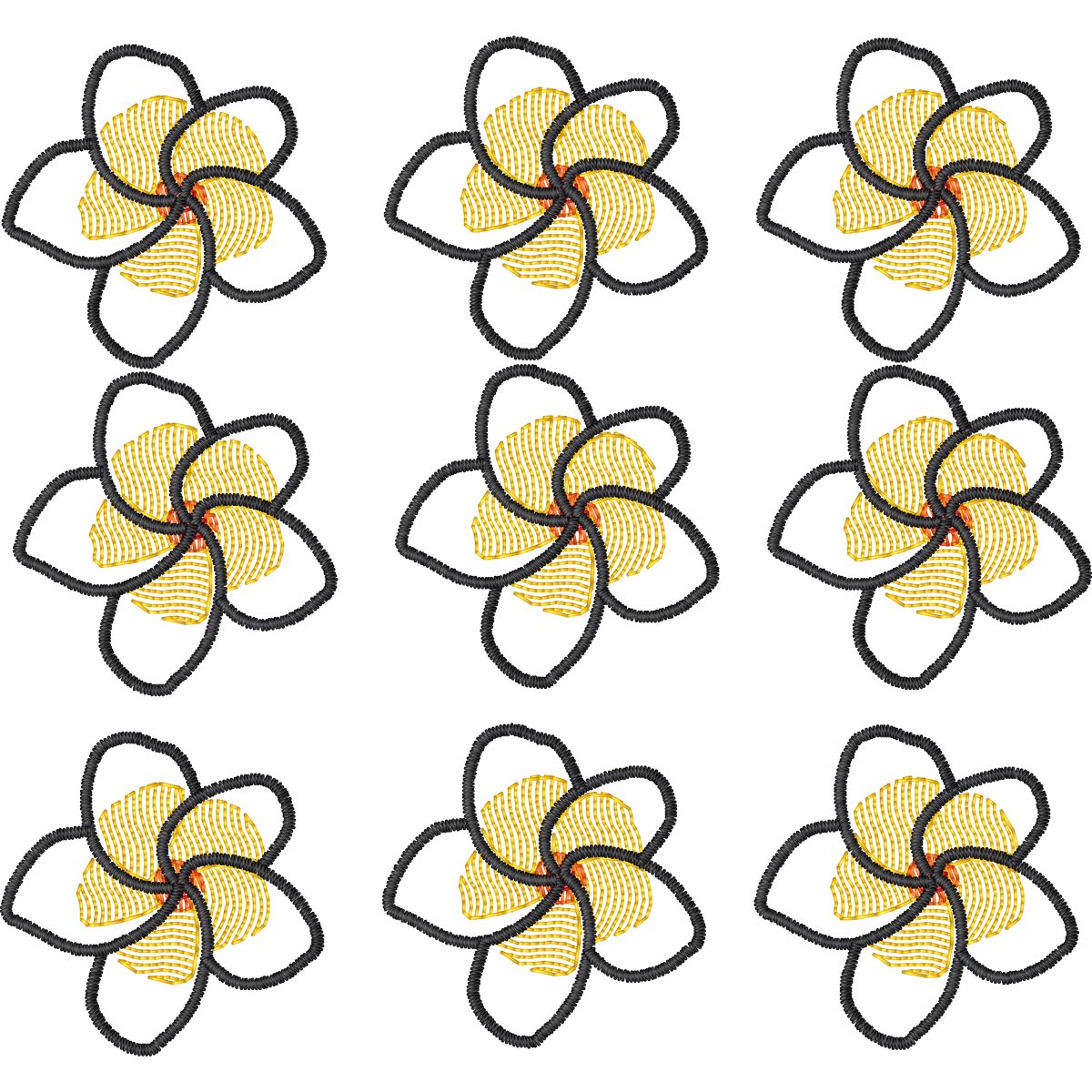Plumeria Earring Multiples machine embroidery stitch preview