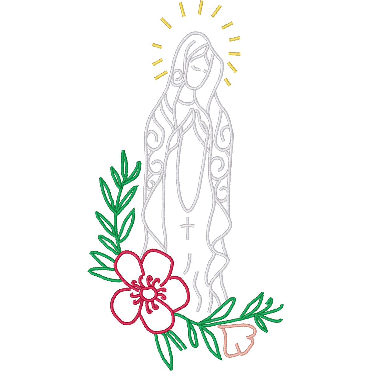 Virgin Mary with Flowers machine embroidery stitch preview