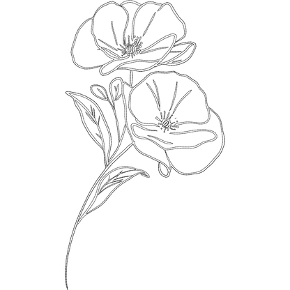 August Poppy Line Art machine embroidery stitch preview