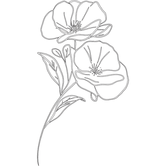 August Poppy Line Art machine embroidery stitch preview