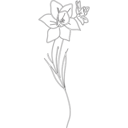 December Narcissus Line Art machine embroidery stitch preview