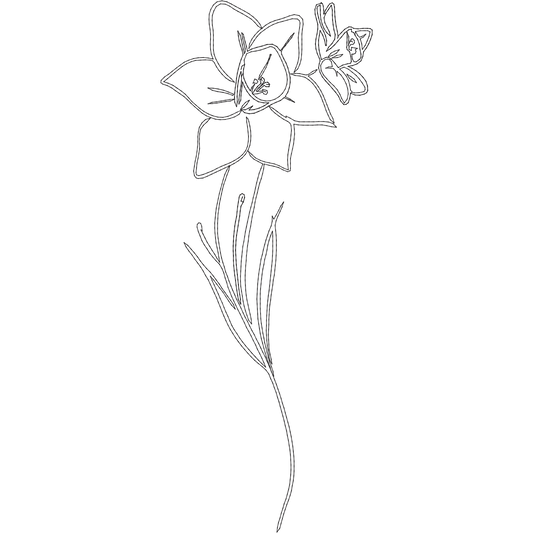 December Narcissus Line Art machine embroidery stitch preview