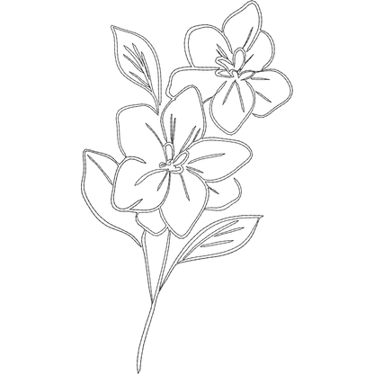 July Larkspur Line Art machine embroidery stitch preview