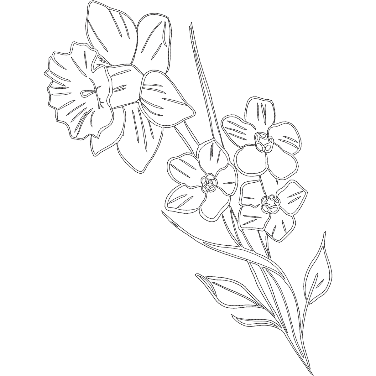 March Daffodil Line Art machine embroidery stitch preview