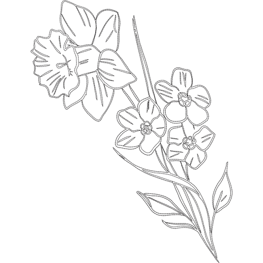 March Daffodil Line Art machine embroidery stitch preview