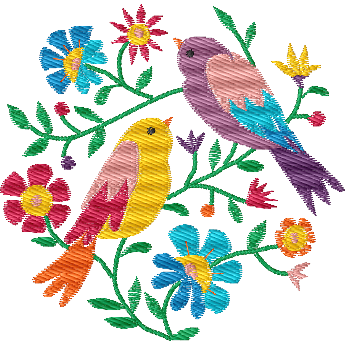 Birds and Flowers machine embroidery stitch preview