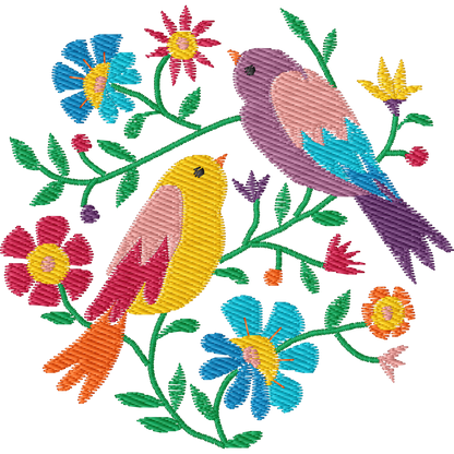 Birds and Flowers machine embroidery stitch preview