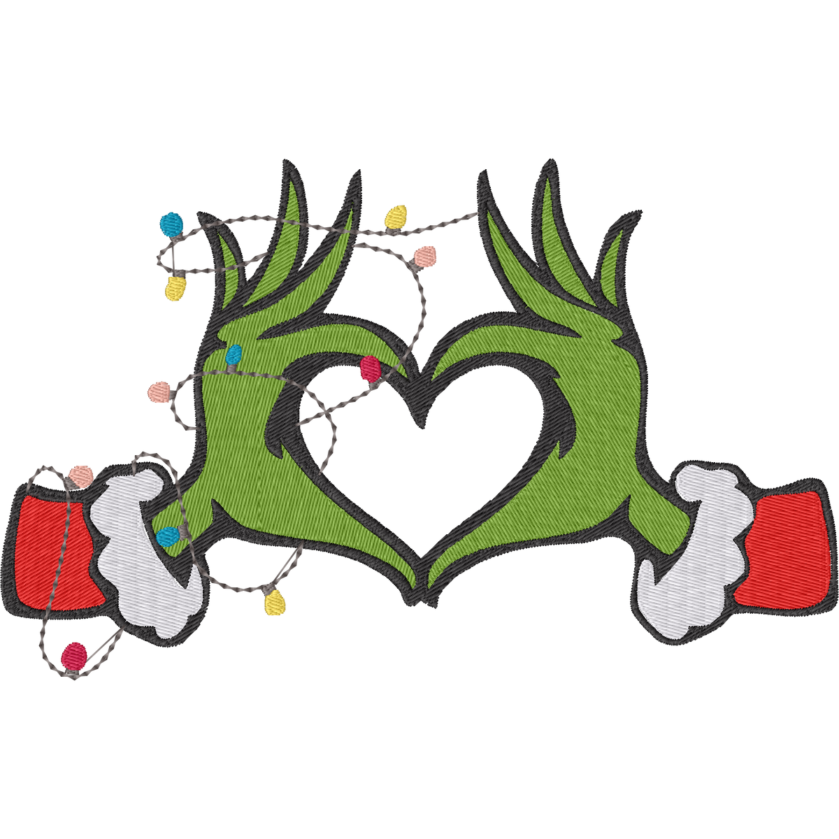 Grinch Heart with Lights machine embroidery stitch preview