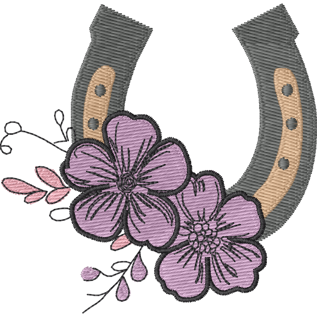 Horseshoe and Purple Flowers machine embroidery stitch preview