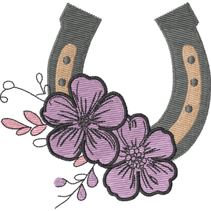 Horseshoe and Purple Flowers machine embroidery stitch preview