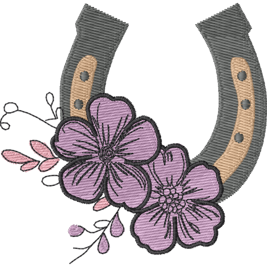 Horseshoe and Purple Flowers machine embroidery stitch preview