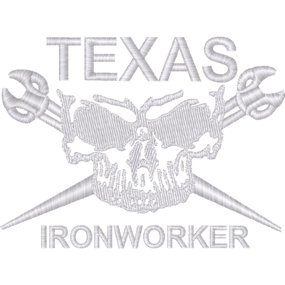 Texas Ironworker Skull White machine embroidery stitch preview