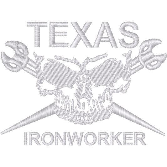 Texas Ironworker Skull White machine embroidery stitch preview