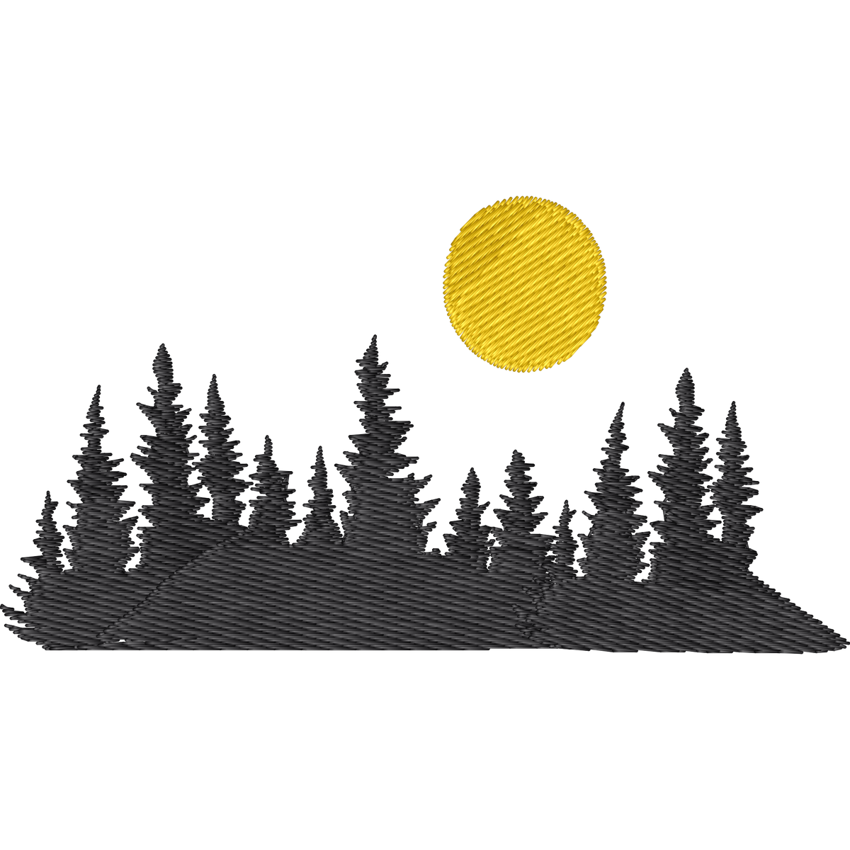 Forest Trees and Sun machine embroidery stitch preview