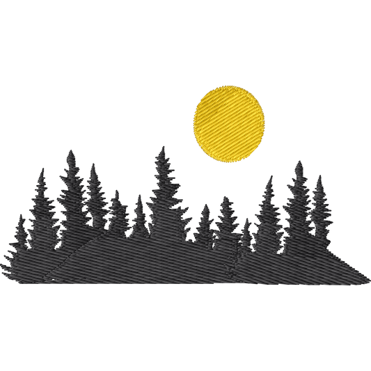 Forest Trees and Sun machine embroidery stitch preview
