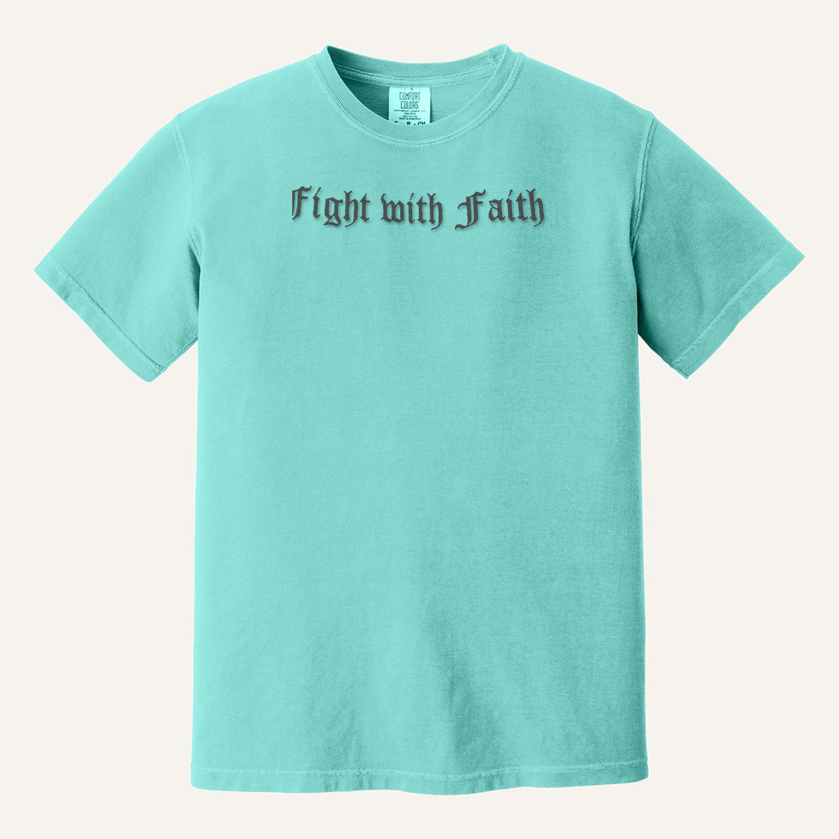Fight with Faith Embroidered Sweatshirt – Christian Crewneck – Comfort Colors Tee in Chalky Mint