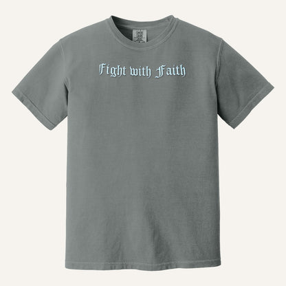 Fight with Faith Embroidered Sweatshirt – Christian Crewneck – Comfort Colors Tee in Grey