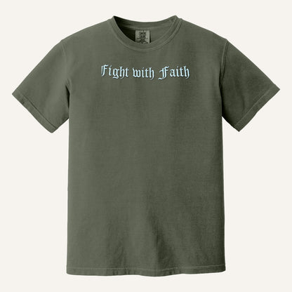 Fight with Faith Embroidered Sweatshirt – Christian Crewneck – Comfort Colors Tee in Moss