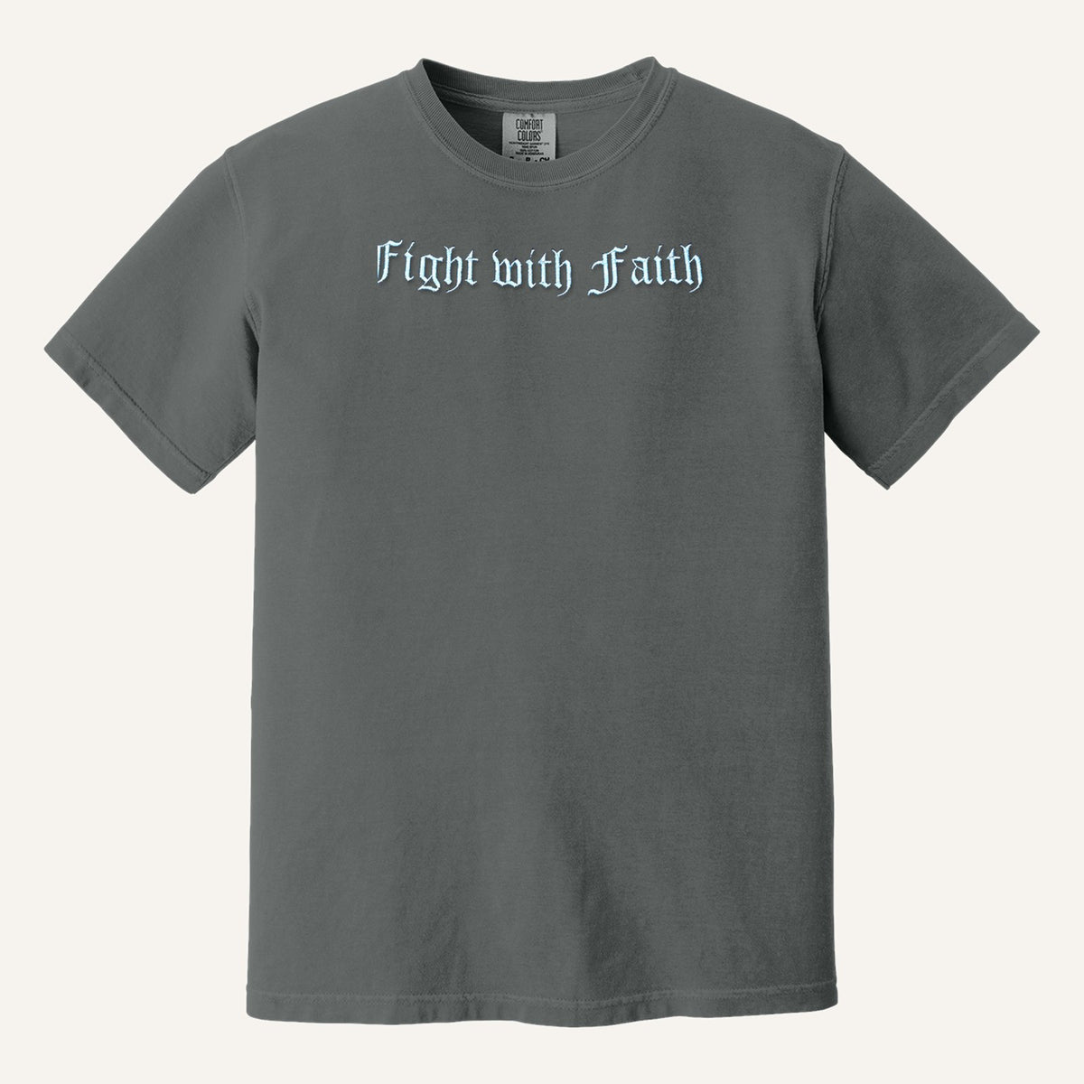 Fight with Faith Embroidered Sweatshirt – Christian Crewneck – Comfort Colors Tee in Pepper