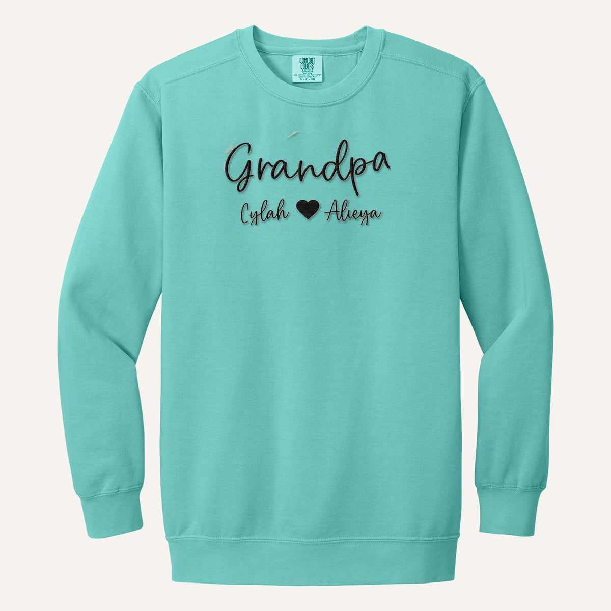 Grandpa Embroidered Hoodie with Grandkids' Names – Comfort Colors Crewneck in Chalky Mint