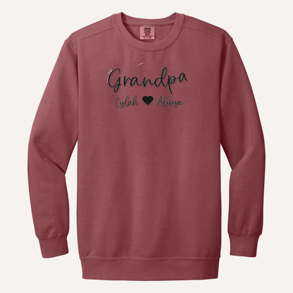 Grandpa Embroidered Hoodie with Grandkids' Names – Comfort Colors Crewneck in Crimson