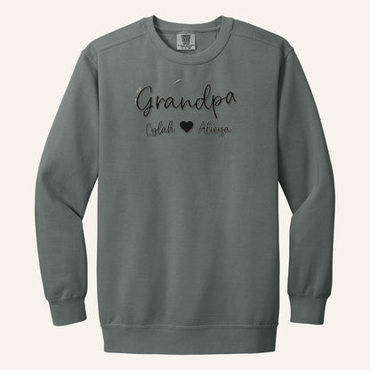 Grandpa Embroidered Hoodie with Grandkids' Names – Comfort Colors Crewneck in Grey
