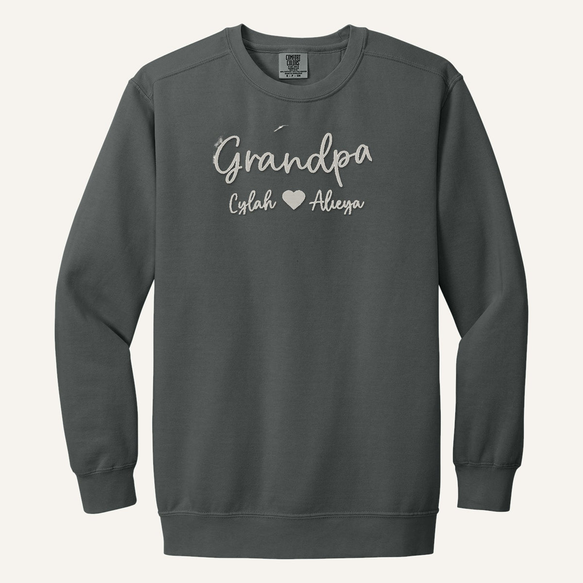 Grandpa Embroidered Hoodie with Grandkids' Names – Comfort Colors Crewneck in Pepper